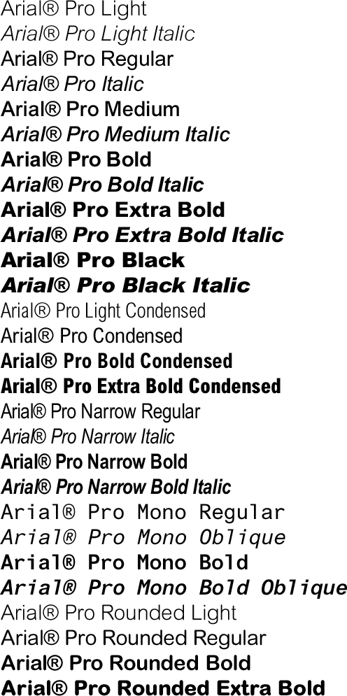 arial font weights