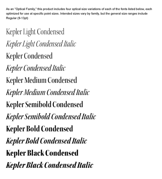 Kepler Condensed Opticals Weights